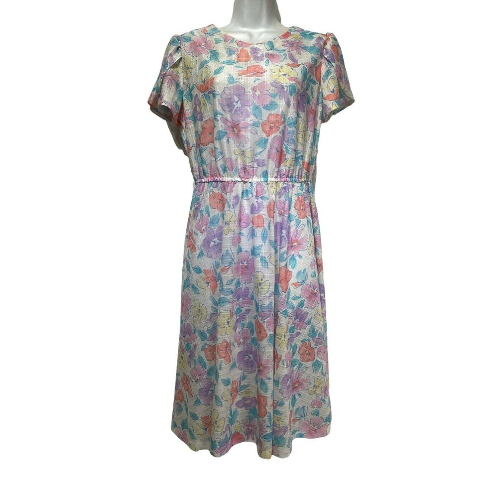 vintage marti petite short sleeve pastel floral dress Size 14 P